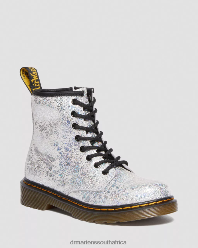 Junior 1460 Crinkle Metallic Lace Up Boots Dr. Martens Kids Footwear 2J208N457 Grey Metallic Disco Crinkle
