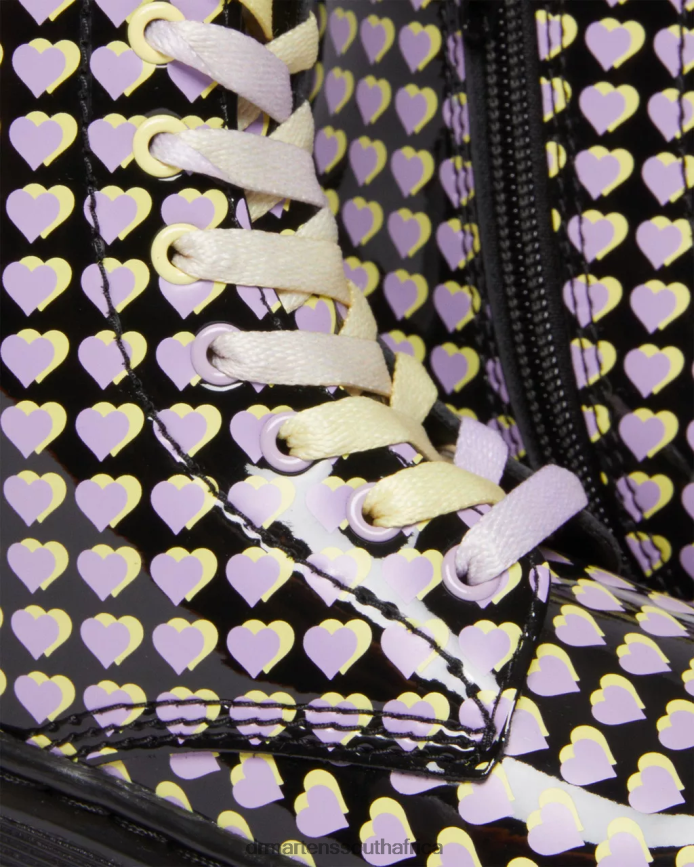 Junior 1460 Patent Heart Printed Lace Up Boots Dr. Martens Kids Footwear 2J208N441 Black Lucido & Patent Lamper
