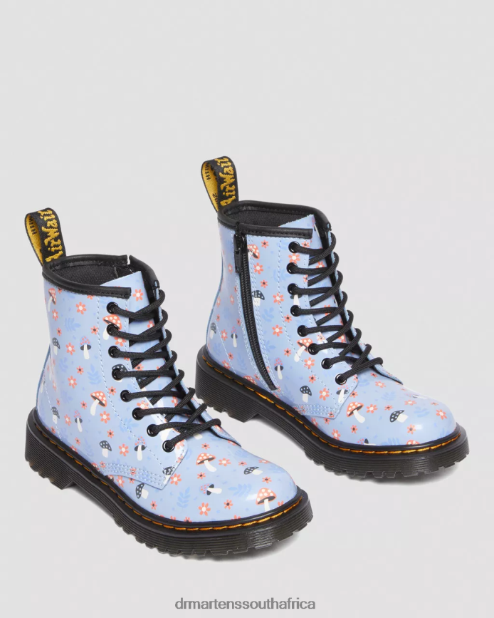 Junior 1460 Patent Woodland Lace Up Boots Dr. Martens Kids Footwear 2J208N456 Zen Blue Lucido & Patent Lamper