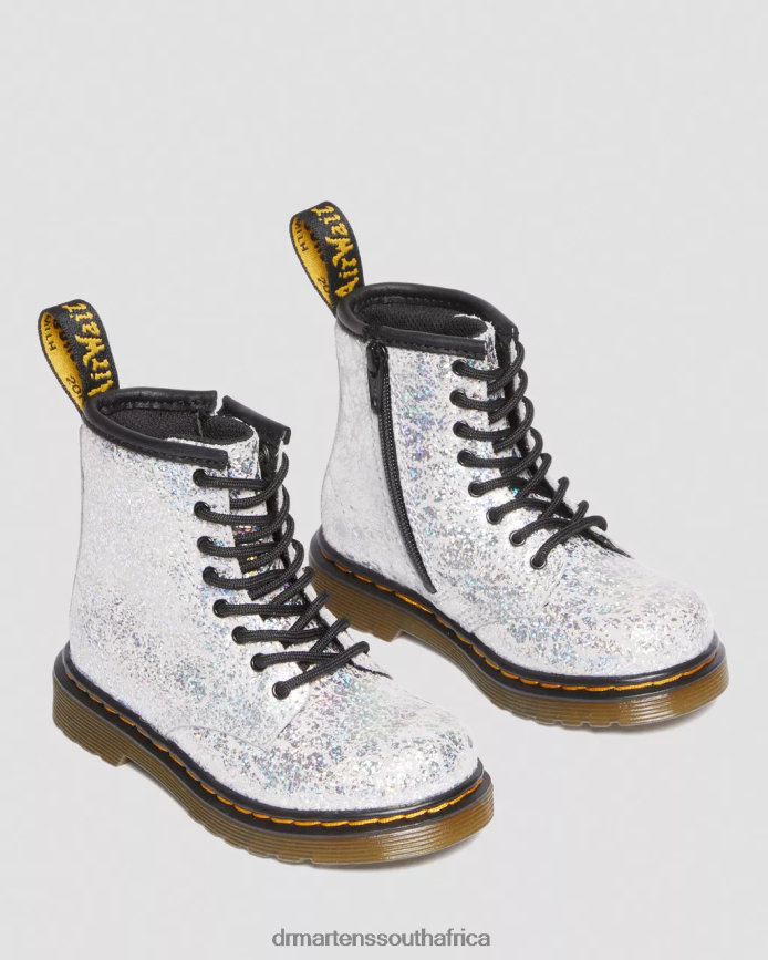 Toddler 1460 Crinkle Metallic Lace Up Boots Dr. Martens Kids Footwear 2J208N417 Grey Metallic Disco Crinkle