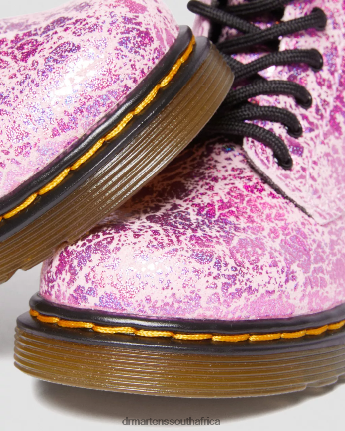 Toddler 1460 Crinkle Metallic Lace Up Boots Dr. Martens Kids Footwear 2J208N418 Pink Disco Crinkle
