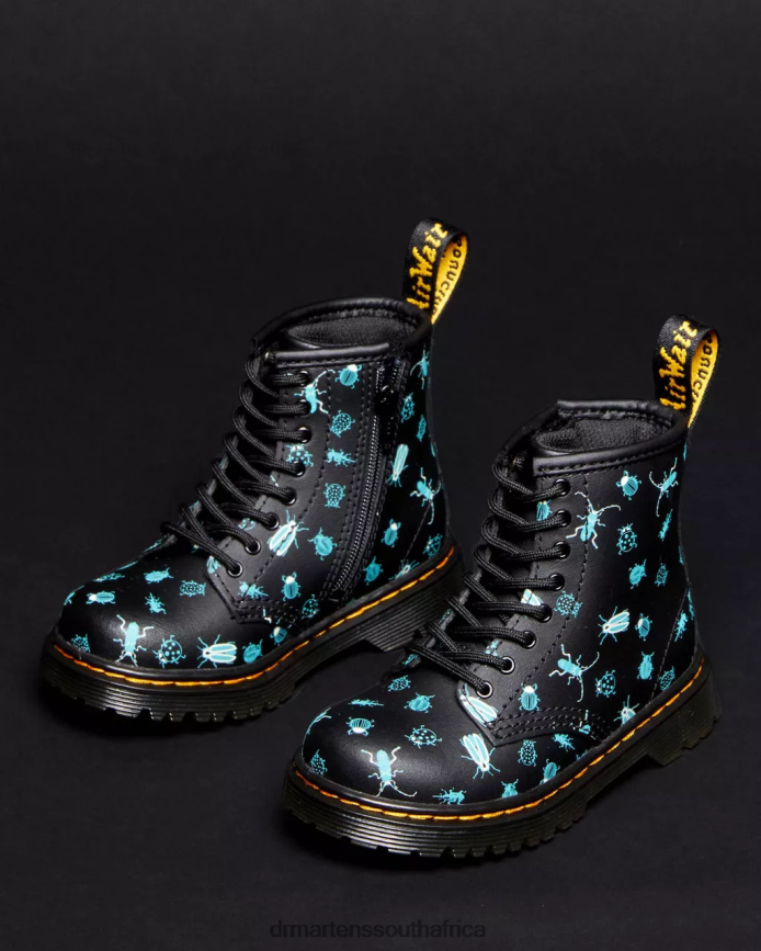 Toddler 1460 Glow in the Dark Bugs Lace Up Boots Dr. Martens Kids Footwear 2J208N420 Black Floral Mash Up K Hydro