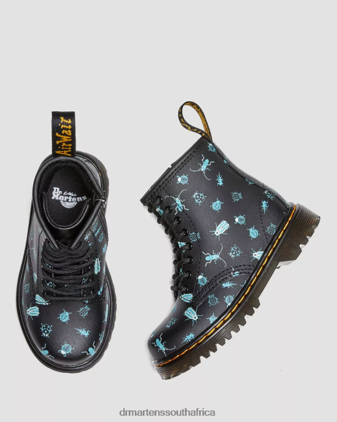 Toddler 1460 Glow in the Dark Bugs Lace Up Boots Dr. Martens Kids Footwear 2J208N420 Black Floral Mash Up K Hydro