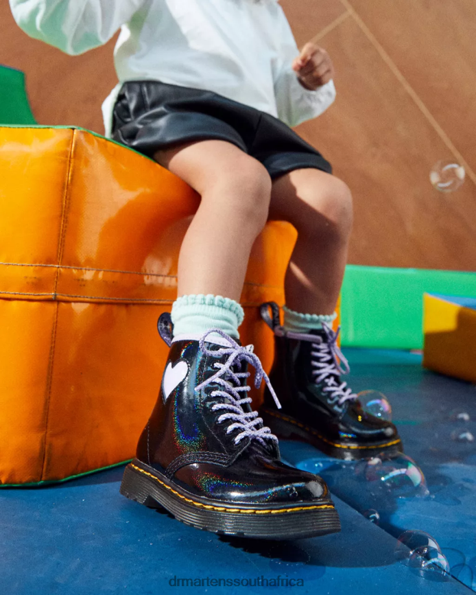 Toddler 1460 Shimmer Heart Lace Up Boots Dr. Martens Kids Footwear 2J208N422 Black & Lilac Galaxy Shimmer