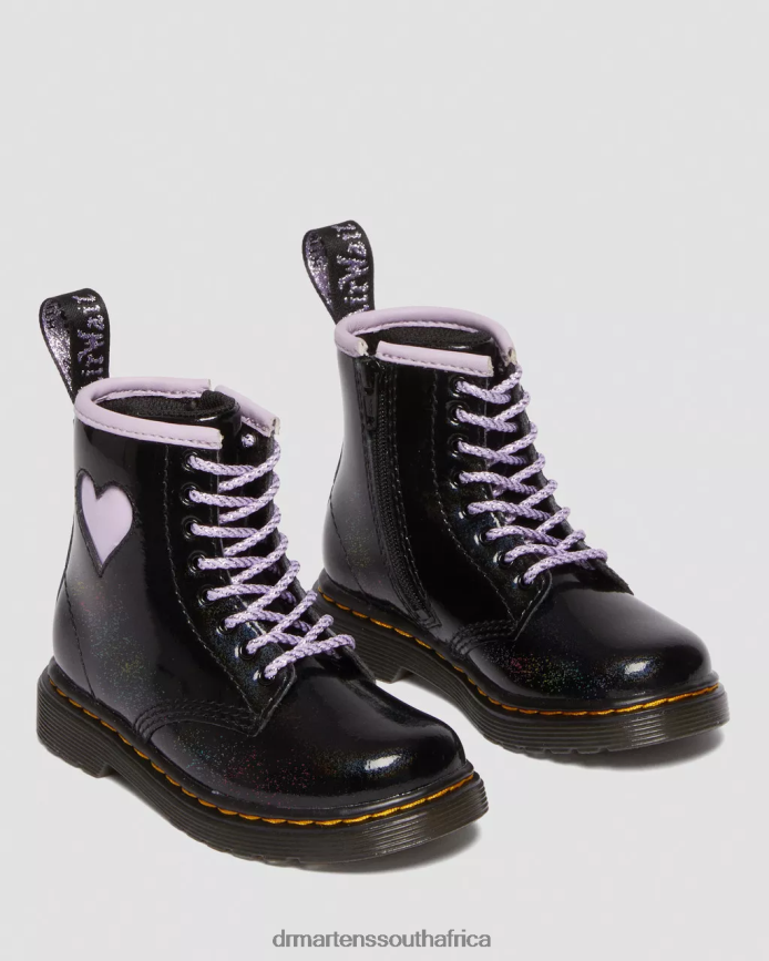 Toddler 1460 Shimmer Heart Lace Up Boots Dr. Martens Kids Footwear 2J208N422 Black & Lilac Galaxy Shimmer