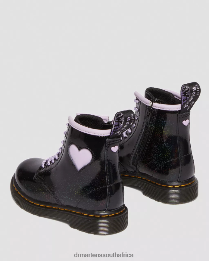 Toddler 1460 Shimmer Heart Lace Up Boots Dr. Martens Kids Footwear 2J208N422 Black & Lilac Galaxy Shimmer