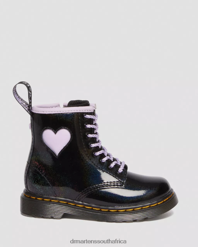 Toddler 1460 Shimmer Heart Lace Up Boots Dr. Martens Kids Footwear 2J208N422 Black & Lilac Galaxy Shimmer
