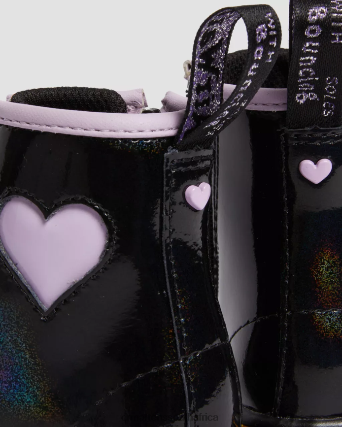 Toddler 1460 Shimmer Heart Lace Up Boots Dr. Martens Kids Footwear 2J208N422 Black & Lilac Galaxy Shimmer