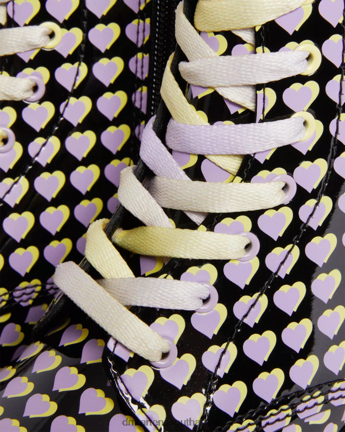 Youth 1460 Patent Heart Printed Lace Up Boots Dr. Martens Kids Footwear 2J208N470 Black Lucido & Patent Lamper