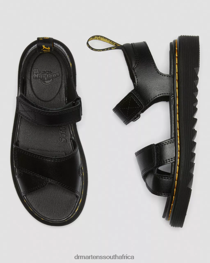 Junior Vossie Leather Sandals Dr. Martens Kids Footwear 2J208N447 Black T Lamper
