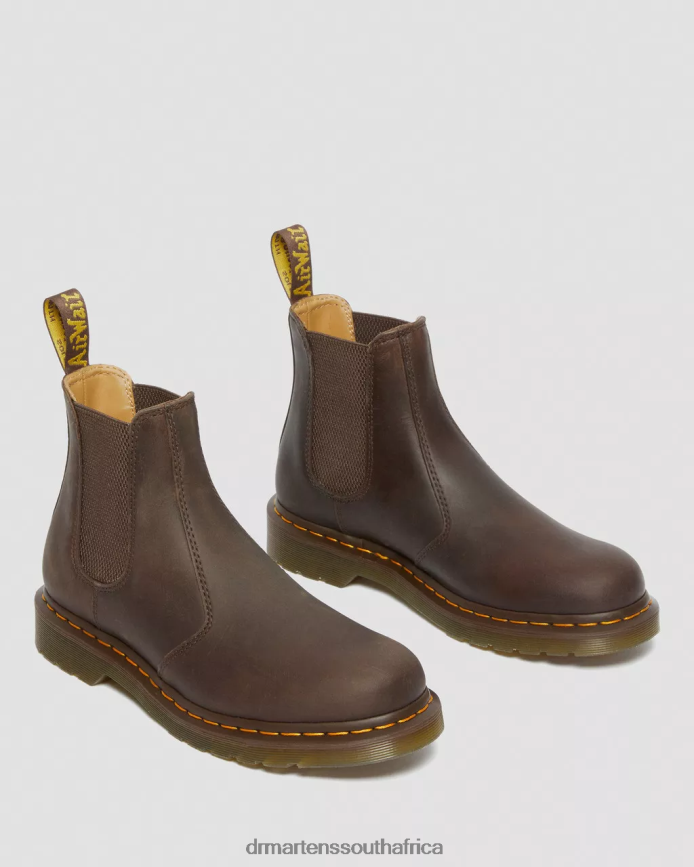 2976 Yellow Stitch Crazy Horse Leather Chelsea Boots Dr. Martens Unisex Footwear 2J208N43 Dark Brown Crazy Horse