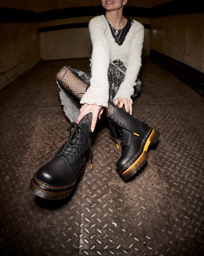 Audrick Contrast Sole Leather Platform Ankle Boots Dr. Martens Women Footwear 2J208N149 Black Polished Lucido