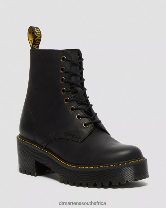 Shriver Hi Wyoming Leather Heeled Boots Dr. Martens Women Footwear 2J208N40 Black Burnished Wyoming