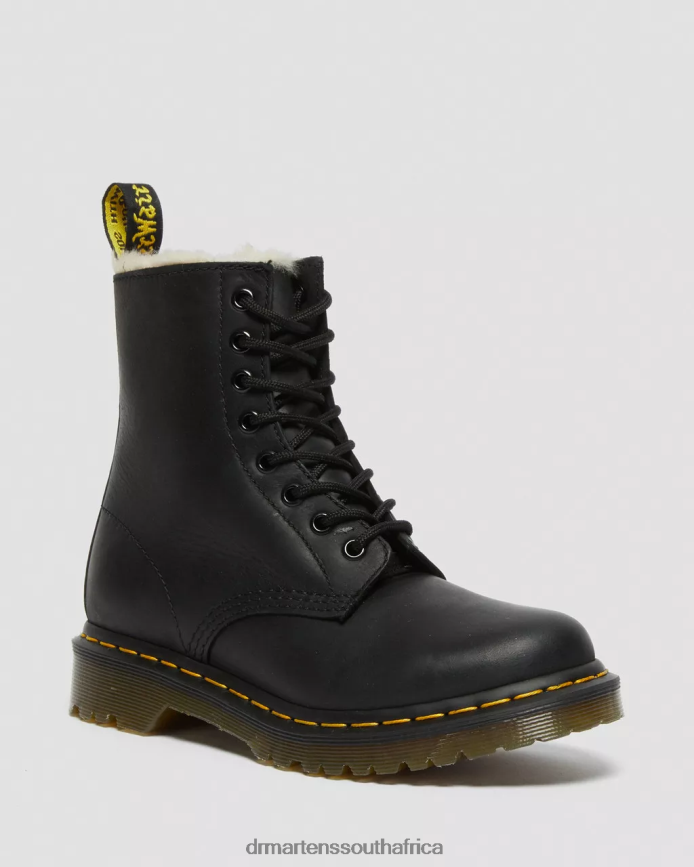 1460 Faux Fur Lined Lace Up Boots Dr. Martens Women Footwear 2J208N41 Black Burnished Wyoming