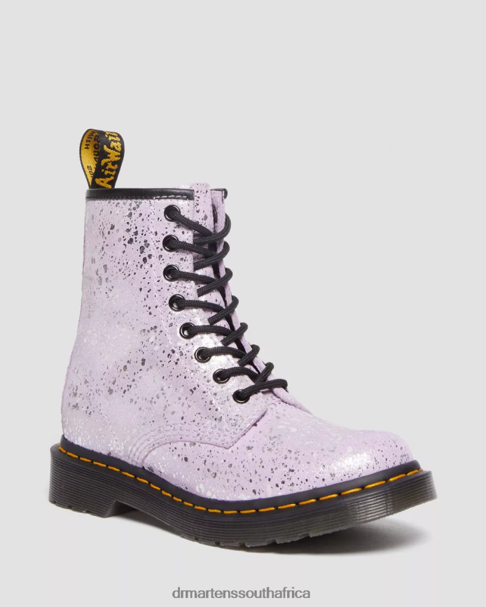 1460 Metallic Splatter Suede Lace Up Boots Dr. Martens Women Footwear 2J208N174 Lilac Metallic Paint Splatter Suede