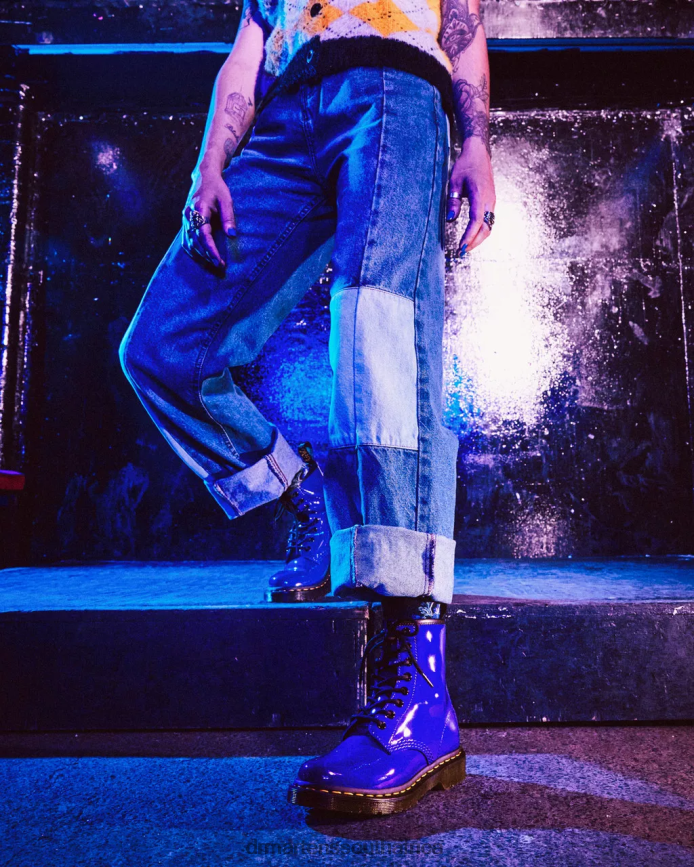 1460 Patent Leather Lace Up Boots Dr. Martens Women Footwear 2J208N151 Blue Lucido & Patent Lamper