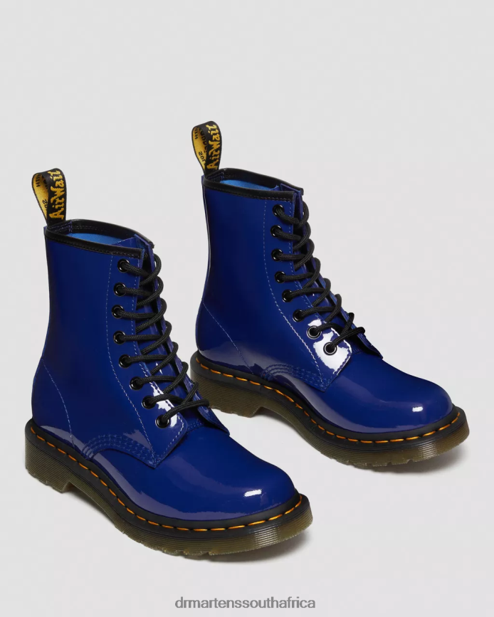 1460 Patent Leather Lace Up Boots Dr. Martens Women Footwear 2J208N151 Blue Lucido & Patent Lamper