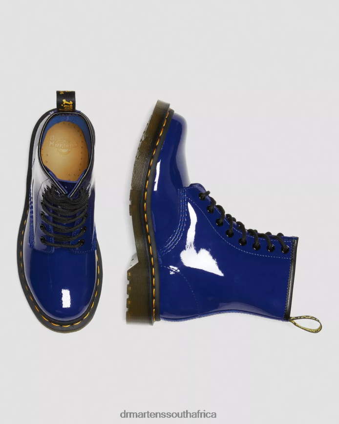 1460 Patent Leather Lace Up Boots Dr. Martens Women Footwear 2J208N151 Blue Lucido & Patent Lamper