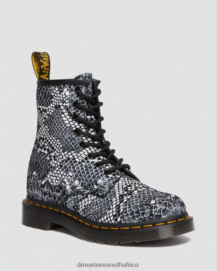 1460 Snake Print Leather Lace Up Boots Dr. Martens Women Footwear 2J208N142 Grey Snake Classic Boa Print