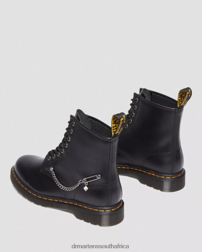 1460 Swarovski Leather Lace Up Boots Dr. Martens Women Footwear 2J208N73 Black Smooth