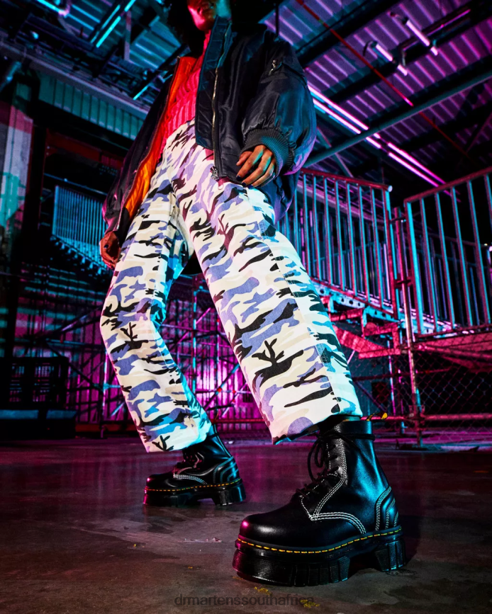 Audrick White Stitch Leather Platform Lace Up Boots Dr. Martens Women Footwear 2J208N166 Black Nappa Lux