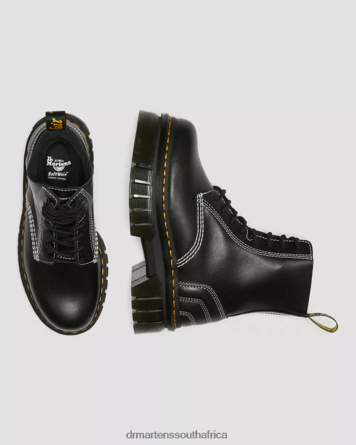 Audrick White Stitch Leather Platform Lace Up Boots Dr. Martens Women Footwear 2J208N166 Black Nappa Lux