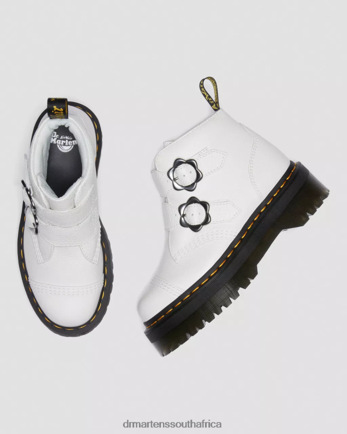 Devon Flower Buckle Leather Platform Boots Dr. Martens Women Footwear 2J208N213 White Milled Nappa