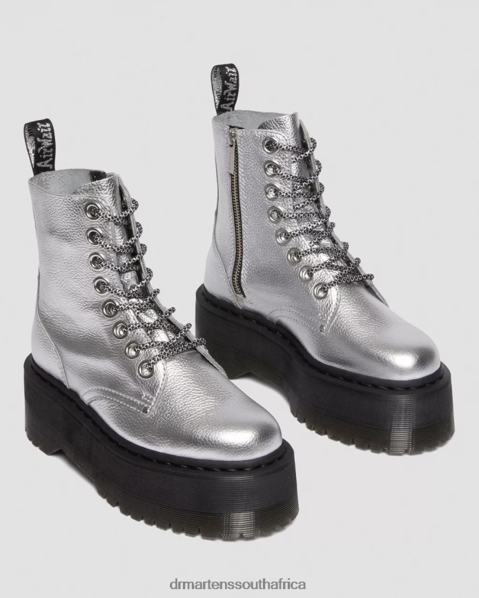 Jadon Max Boot Metallic Leather Platforms Dr. Martens Women Footwear 2J208N185 Silver Metallic Metallic Tumble
