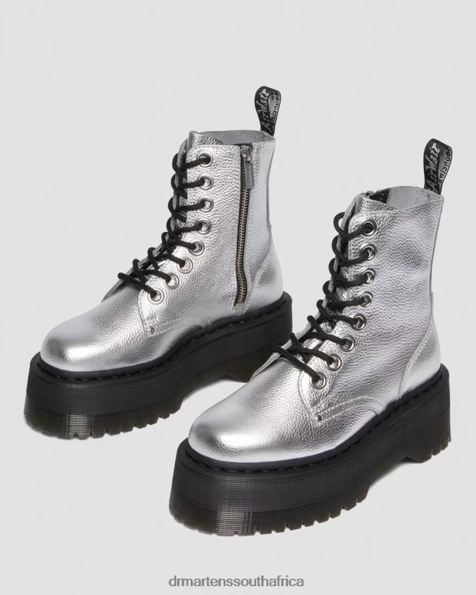 Jadon Max Boot Metallic Leather Platforms Dr. Martens Women Footwear 2J208N185 Silver Metallic Metallic Tumble