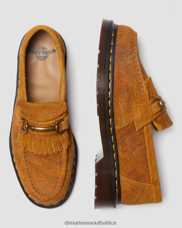 Adrian Snaffle Marbled Suede Tassel Loafers Dr. Martens Women Footwear 2J208N391 Brown & Mustard Marbled Hairy Suede