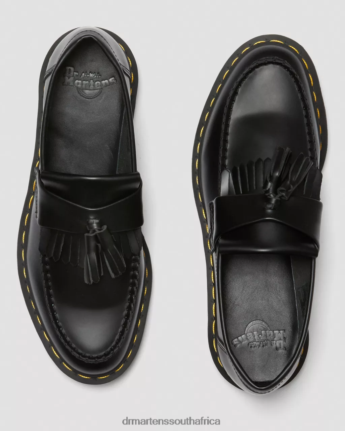 Adrian Yellow Stitch Leather Tassel Loafers Dr. Martens Women Footwear 2J208N367 Black Smooth