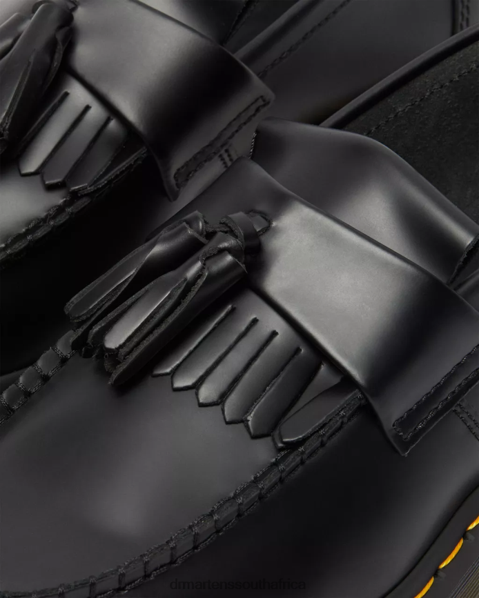 Adrian Yellow Stitch Leather Tassel Loafers Dr. Martens Women Footwear 2J208N367 Black Smooth