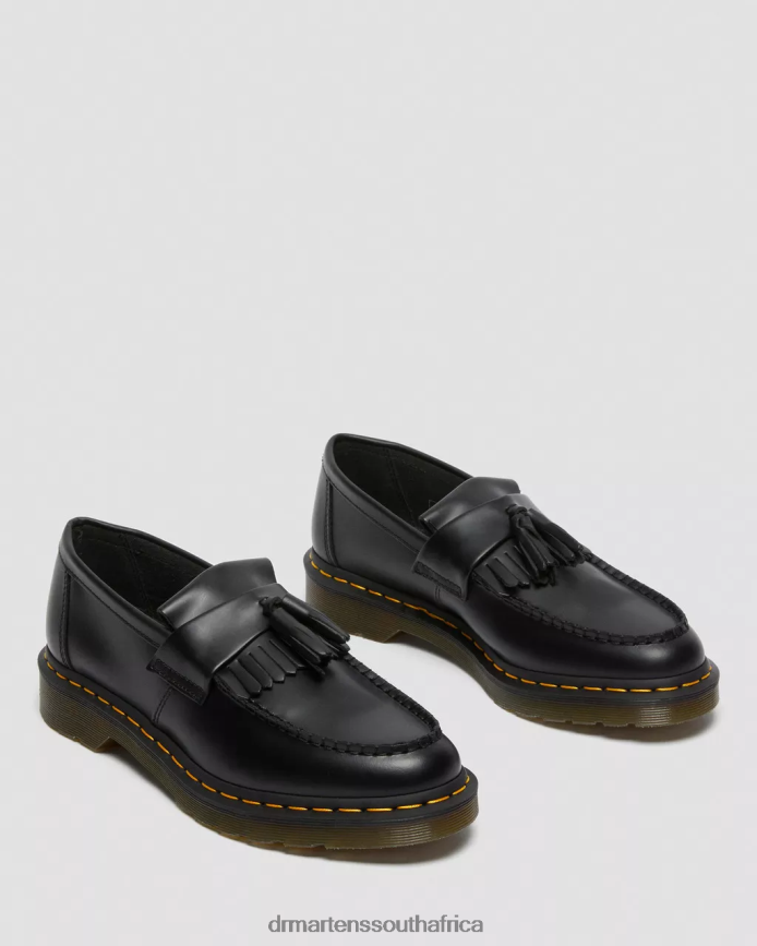 Adrian Yellow Stitch Leather Tassel Loafers Dr. Martens Women Footwear 2J208N367 Black Smooth