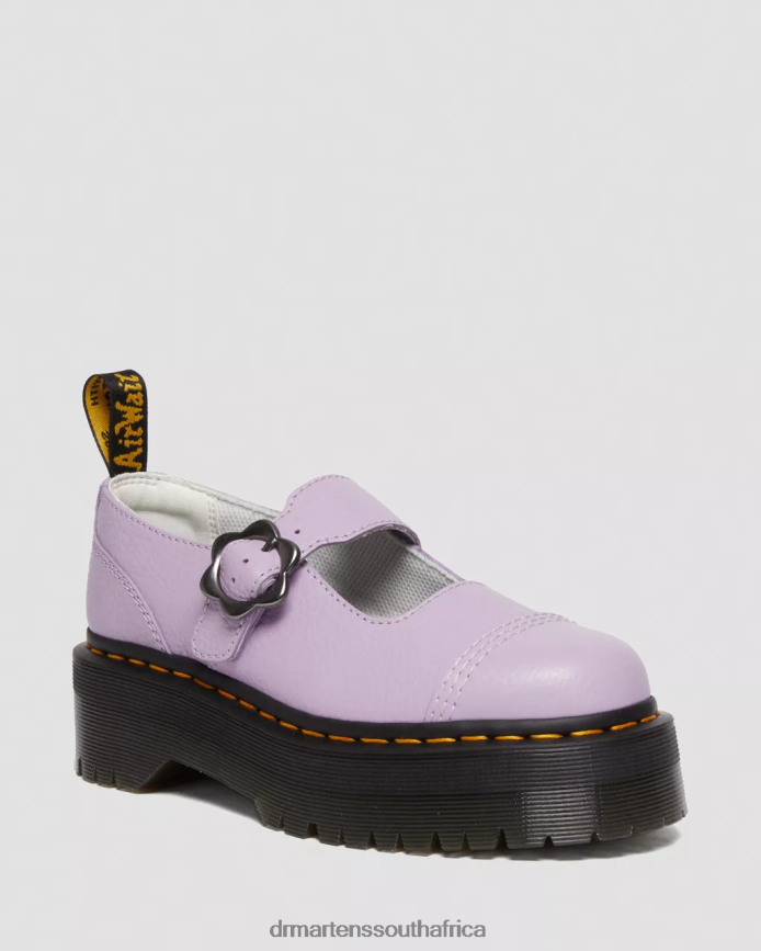 Addina Flower Buckle Leather Platform Shoes Dr. Martens Women Footwear 2J208N241 Lilac Milled Nappa