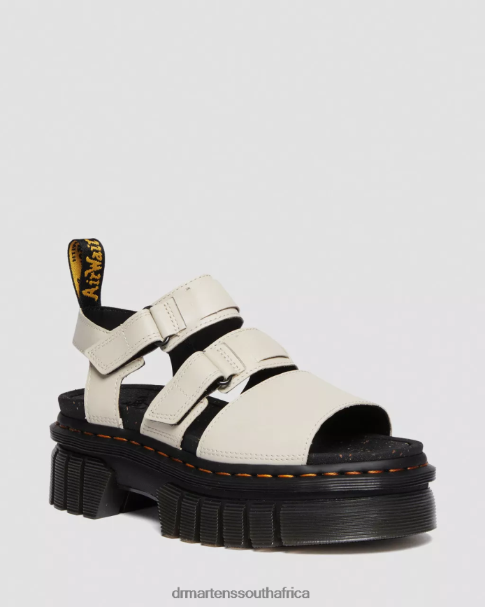 Ricki Nappa Lux Leather 3-Strap Platform Sandals Dr. Martens Women Footwear 2J208N268 Cobblestone Grey Nappa Lux